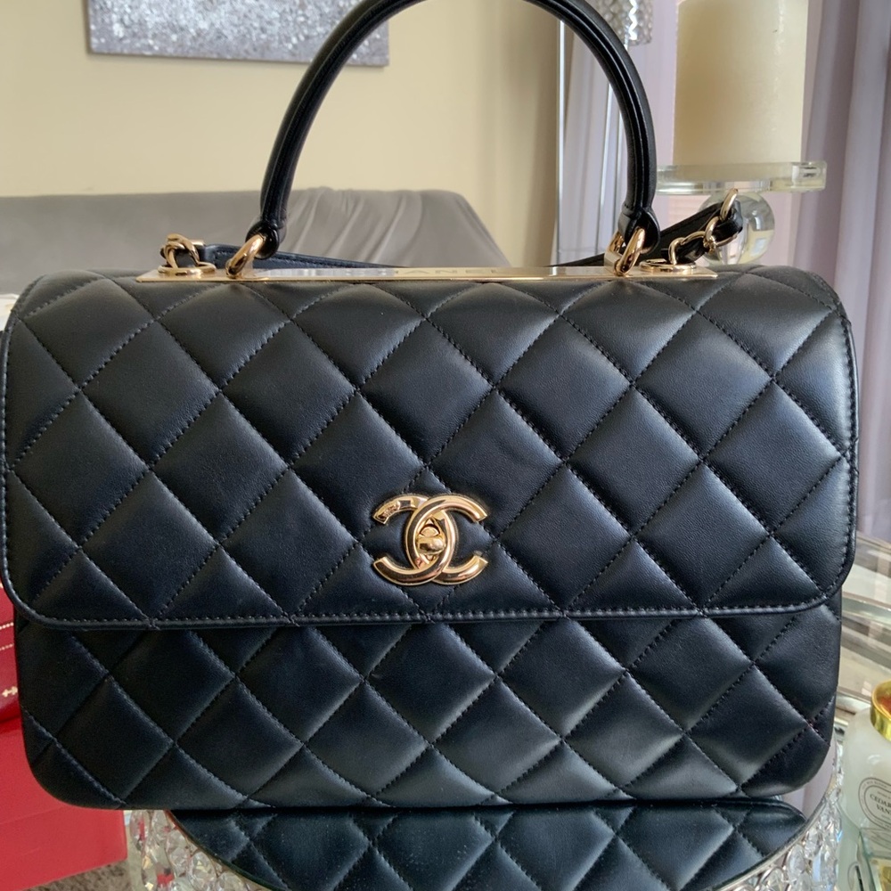 Chanel Black Quilted Leather Handbag Trendy CC TOP HUNDRED MEDIUM  BLACK  gold